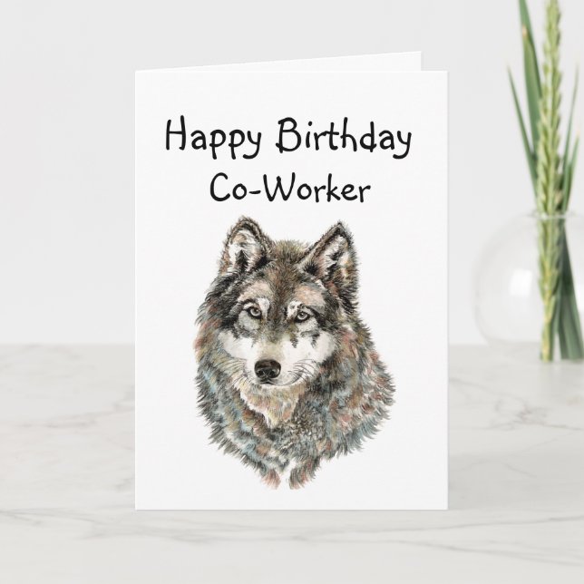Happy Birthday Co-worker  Humor Wolf, Wolves Card (Front)