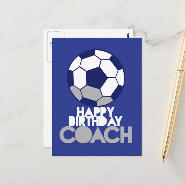 Happy Birthday COACH with soccer ball Postcard Zazzle