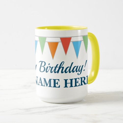 Happy Birthday coffee mug with pennant flags print