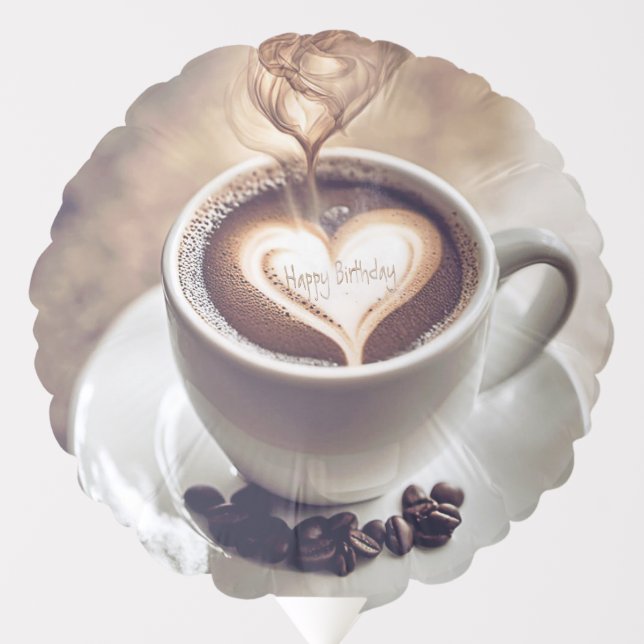 Happy Birthday Coffee With Heart Balloon (Front)