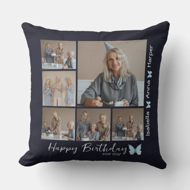 Happy Birthday Collage Photo Throw Pillow (Front)