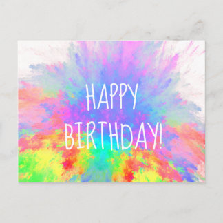 Happy Birthday Color Burst Rainbow Abstract Postcard