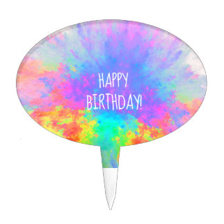Happy Birthday Color Burst Rainbow Cake Topper