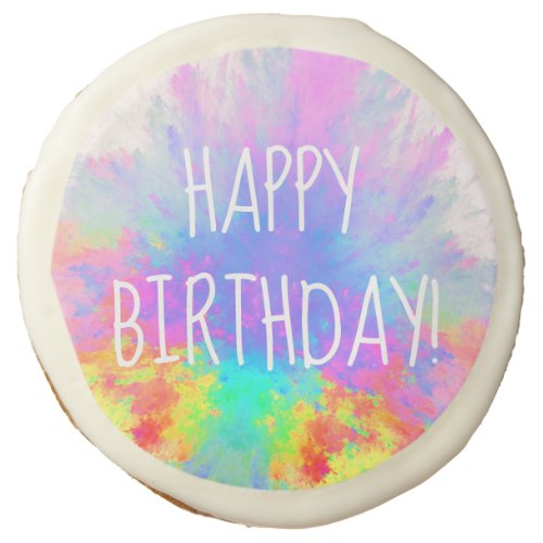 Happy Birthday Color Burst Rainbow Sugar Cookie