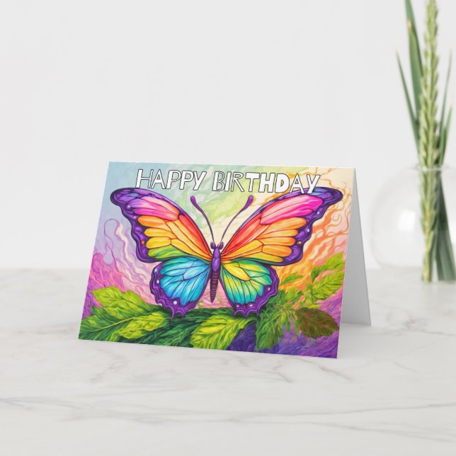 Happy Birthday | Colorful Abstract Butterfly Art Card (Front)