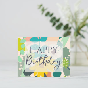 Happy Birthday Colorful Abstract Floral Postcard