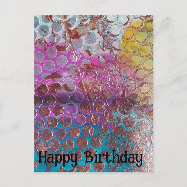 Happy Birthday Colorful Abstract Polka Dots Postcard (Front)