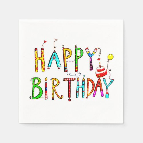 happy birthday  colorful acrylic  birthday logo napkins