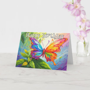 Happy Birthday Colorful Artsy Butterfly Doddle Card