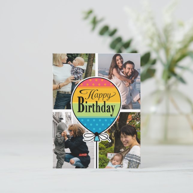 Happy Birthday Colorful Balloon 4 Photo Card (Standing Front)