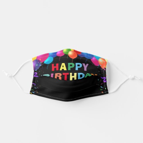 Happy Birthday Colorful Balloons Black Adult Cloth Face Mask