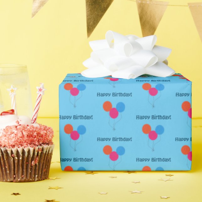 Happy Birthday Colorful Balloons Cartoon Wrapping Paper (Birthday Party)