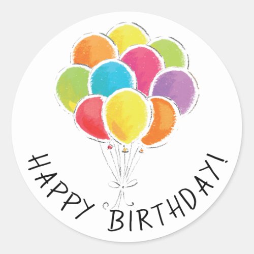 Happy Birthday Colorful Balloons Classic Round Sticker