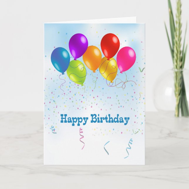 Happy Birthday, Colorful Balloons, Confetti Card (Front)