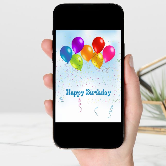 Happy Birthday, Colorful Balloons, Confetti Card (Front Digital)