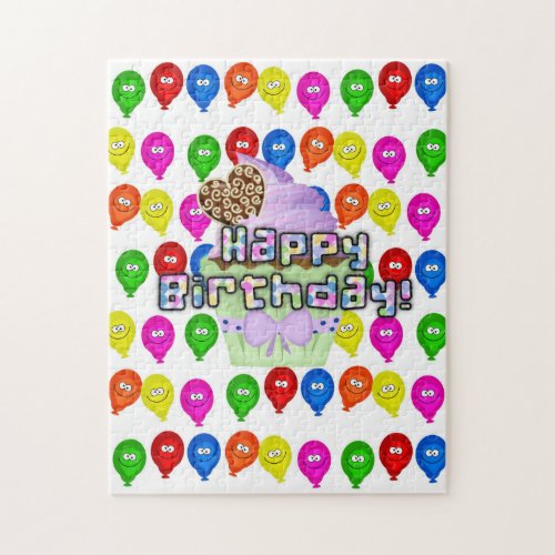 Happy Birthday Colorful Balloons Cupcake Jigsaw Puzzle