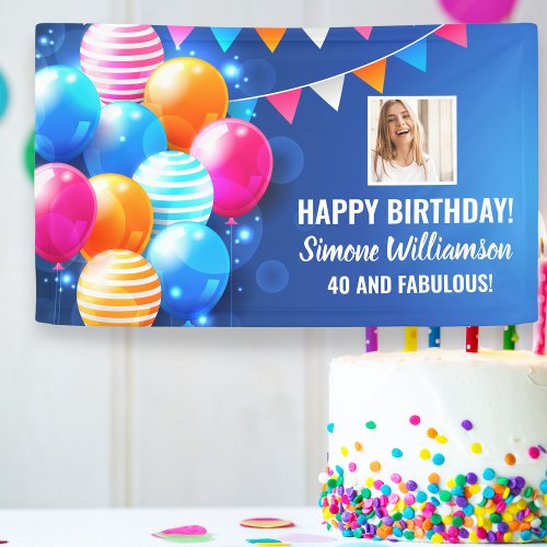 Happy Birthday Colorful Balloons Custom Photo Text Banner