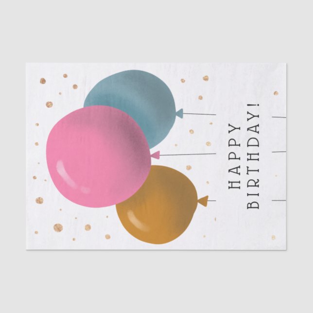Happy Birthday Colorful Balloons Gold Confetti Tissue Paper (Front)