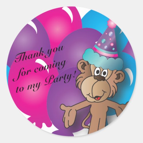 Happy  Birthday  Colorful Balloons  Monkey Classic Round Sticker