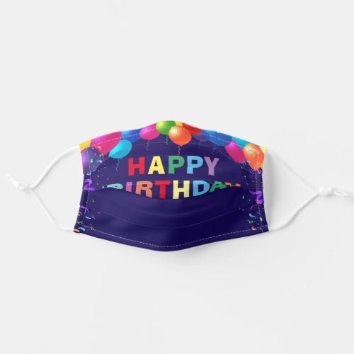 Happy Birthday Colorful Balloons Navy Blue Adult Cloth Face Mask