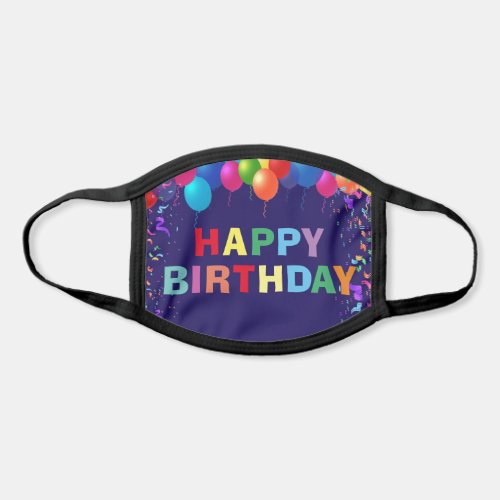 Happy Birthday Colorful Balloons Navy Blue Face Mask