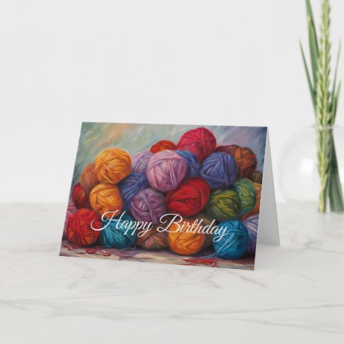 Happy Birthday Colorful Balls of Wool Yarn  Card