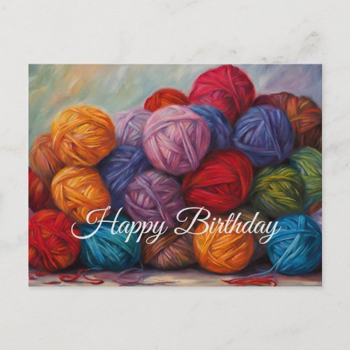 Happy Birthday Colorful Balls of Wool Yarn  Postcard