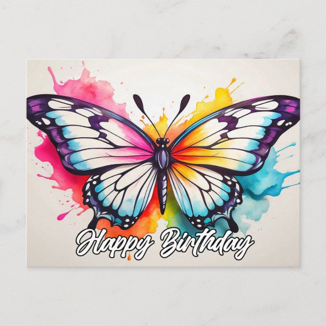 Happy Birthday Colorful Beautiful Butterfly Postcard (Front)