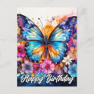 Happy Birthday   Colorful Beautiful Butterfly Postcard