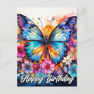 Happy Birthday | Colorful Beautiful Butterfly Postcard
