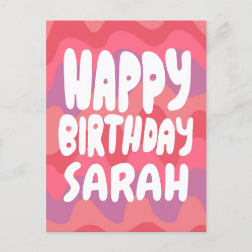 HAPPY BIRTHDAY Colorful Bight Pink Stripes CUSTOM Postcard