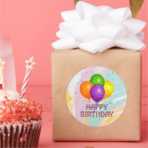 Happy Birthday, colorful birthday design, Classic  Round Sticker