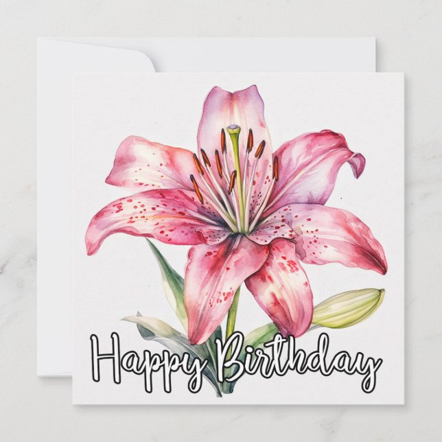 Happy Birthday | Colorful Blooming Lily Flower (Front)