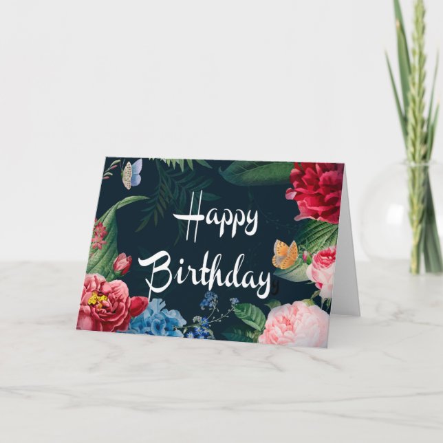 Happy Birthday, colorful blooms, Card (Front)