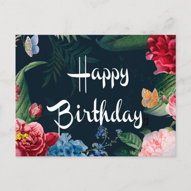 Happy Birthday, colorful blooms, Postcard (Front)