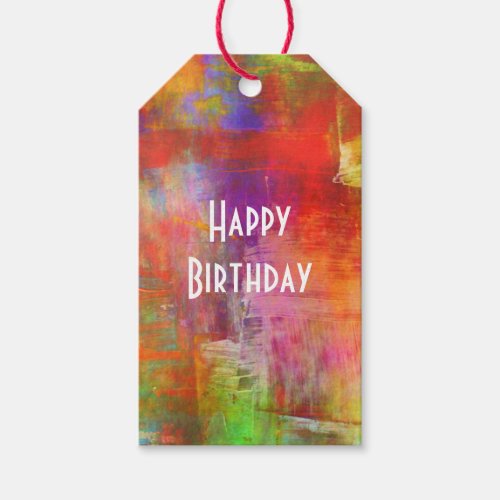 Happy Birthday Colorful Bold Abstract Painting Gift Tags