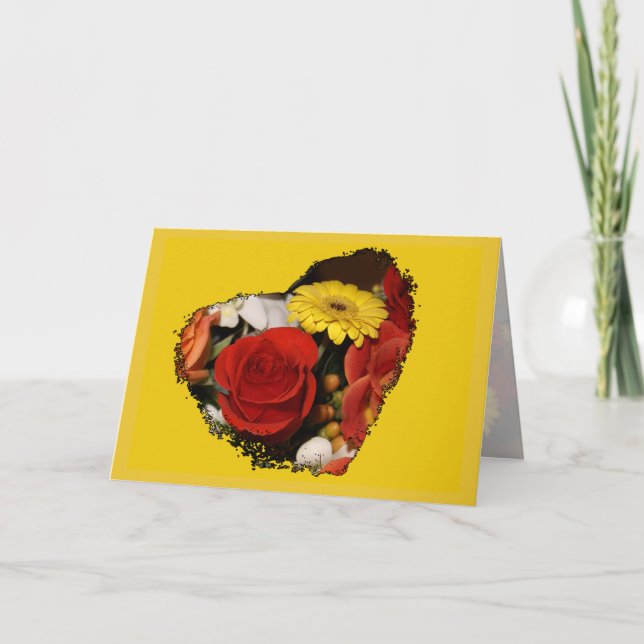 Happy Birthday Colorful Bouquet Heart Shape Card (Front)