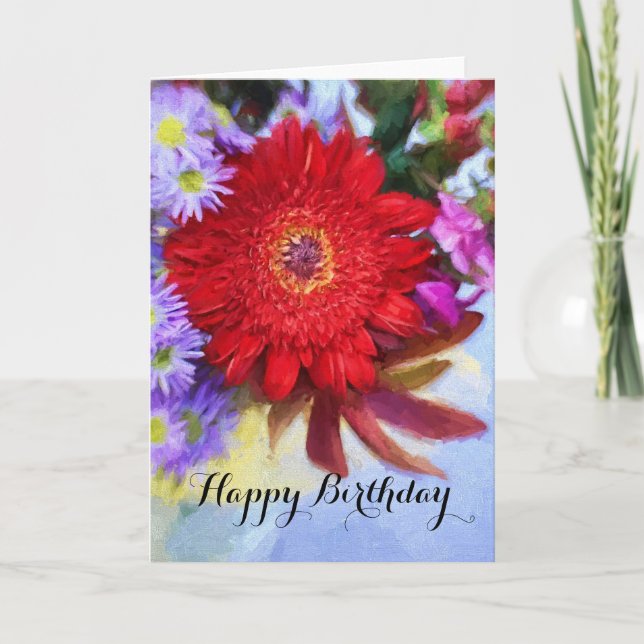 Happy Birthday Colorful Bouquet Painting Card (Front)