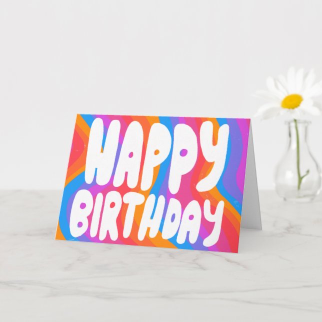 HAPPY BIRTHDAY Colorful Bubble Letters CUSTOM Card (Small Plant)