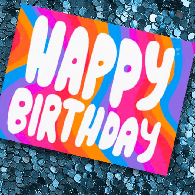 HAPPY BIRTHDAY Colorful Bubble Letters CUSTOM  Postcard (Cheerful colorful rainbow hand lettered happy birthday postcard. Add your own text)