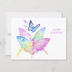 Happy Birthday,colorful butterflies, watercolor Postcard