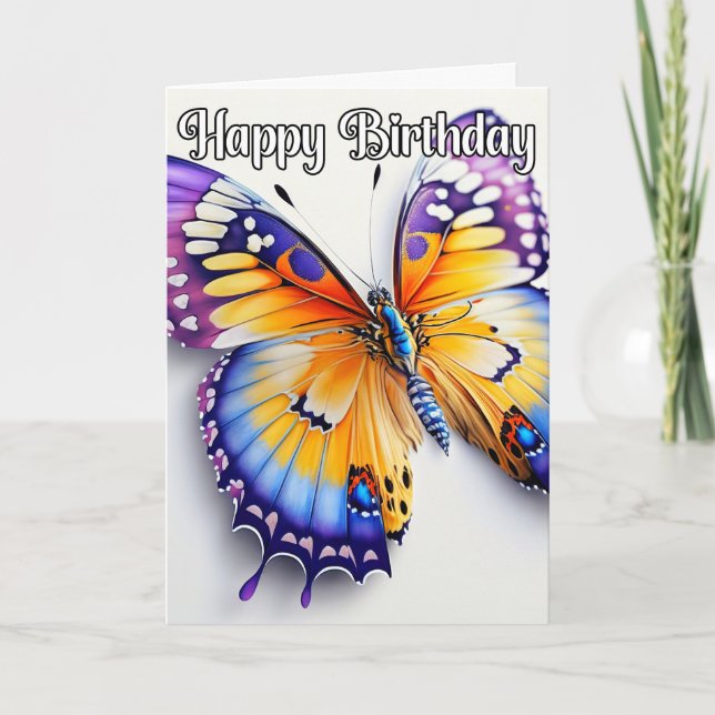 Happy Birthday Colorful Butterfly Illustration Card (Front)