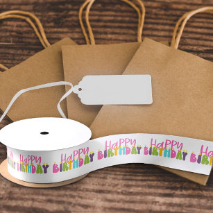 Happy Birthday Colorful Candle Typography Satin Ribbon