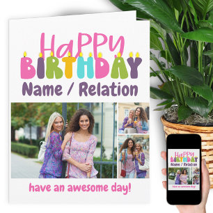 Happy Birthday Colorful Candles 3 Photo Collage Card