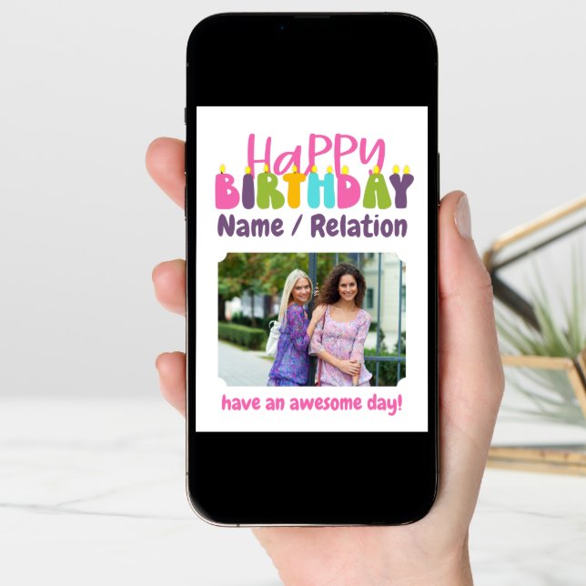Happy Birthday Colorful Candles Cute Photo Card (Front Digital)