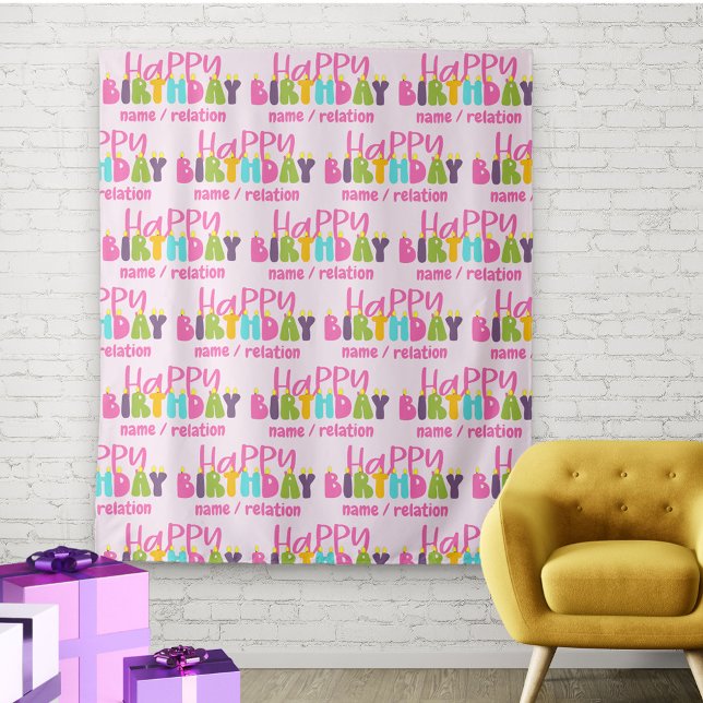 Happy Birthday Colorful Candles Personalized Tapestry (Creator Uploaded)