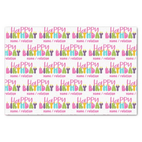 Happy Birthday Colorful Candles Personalized Tissue Paper