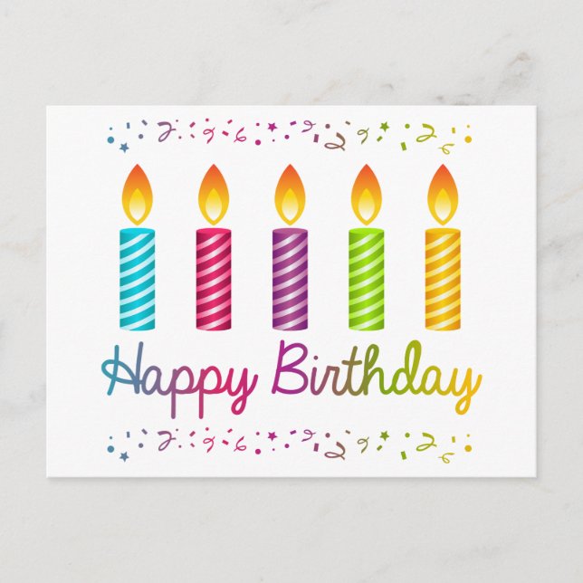 Happy Birthday Colorful Candles  Postcard (Front)