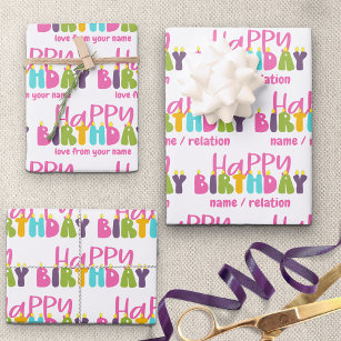 Happy Birthday Colorful Candles Set of 3 Wrapping Paper Sheets