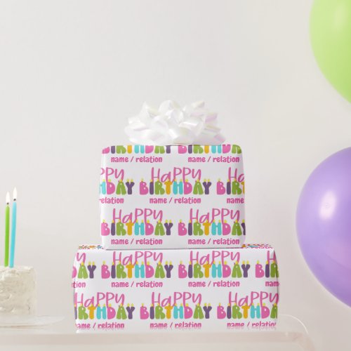 Happy Birthday Colorful Candles with Optional Name Wrapping Paper